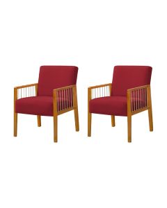 Kit 2 Poltronas Decorativas Base em Madeira Maciça e Corda Náutica Copacabana Veludo Vermelho