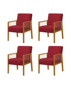 Kit 4 Poltronas Decorativa Base em Madeira Maciça e Corda Náutica Copacabana Veludo Vermelho