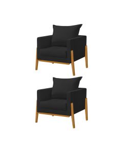 Kit 2 Poltronas Living Base e Pés em Madeira Maciça Madagascar Veludo Preto