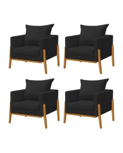 Kit 4 Poltronas Living Base e Pés em Madeira Maciça Madagascar Veludo Preto