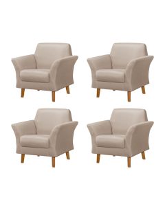 Kit 4 Poltronas Retrô Pés em Madeira Maciça Jamaica Linho Bege