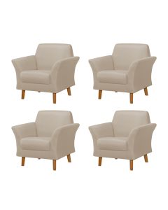 Kit 4 Poltronas Retrô Pés em Madeira Maciça Jamaica Linho Capuccino