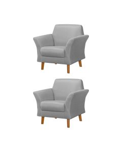 Kit 2 Poltronas Retrô Pés em Madeira Maciça Jamaica Linho Cinza