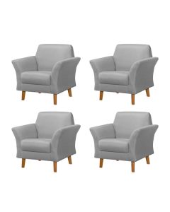 Kit 4 Poltronas Retrô Pés em Madeira Maciça Jamaica Linho Cinza