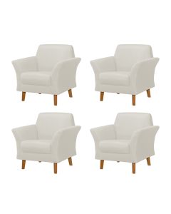 Kit 4 Poltronas Retrô Pés em Madeira Maciça Jamaica Linho Crú