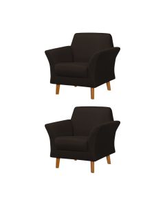 Kit 2 Poltronas Retrô Pés em Madeira Maciça Jamaica Linho Marrom Escuro