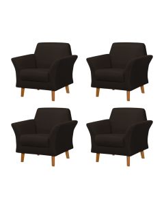 Kit 4 Poltronas Retrô Pés em Madeira Maciça Jamaica Linho Marrom Escuro