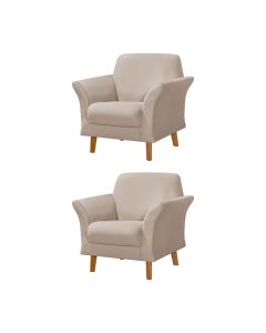 Kit 2 Poltronas Retrô Pés em Madeira Maciça Jamaica Veludo Bege