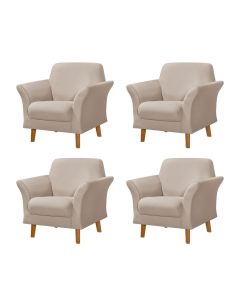 Kit 4 Poltronas Retrô Pés em Madeira Maciça Jamaica Veludo Bege