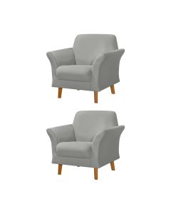 Kit 2 Poltronas Retrô Pés em Madeira Maciça Jamaica Veludo Cinza Claro