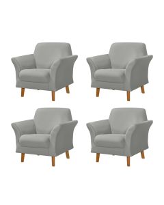 Kit 4 Poltronas Retrô Pés em Madeira Maciça Jamaica Veludo Cinza Claro