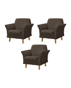 Kit 3 Poltronas Retrô Pés em Madeira Maciça Jamaica Veludo Marrom