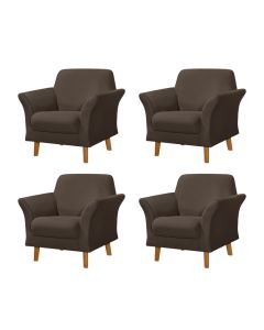 Kit 4 Poltronas Retrô Pés em Madeira Maciça Jamaica Veludo Marrom