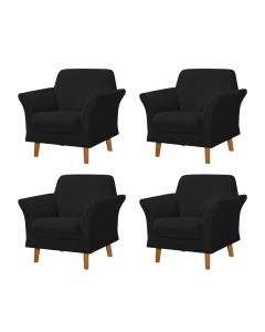 Kit 4 Poltronas Retrô Pés em Madeira Maciça Jamaica Veludo Preto