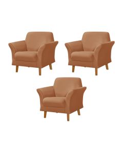 Kit 3 Poltronas Retrô Pés em Madeira Maciça Jamaica Veludo Terracota