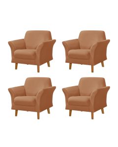 Kit 4 Poltronas Retrô Pés em Madeira Maciça Jamaica Veludo Terracota