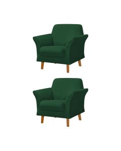 Kit 2 Poltronas Retrô Pés em Madeira Maciça Jamaica Veludo Verde