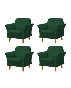 Kit 4 Poltronas Retrô Pés em Madeira Maciça Jamaica Veludo Verde