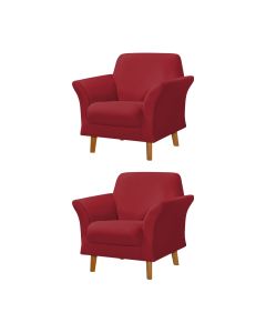 Kit 2 Poltronas Retrô Pés em Madeira Maciça Jamaica Veludo Vermelho