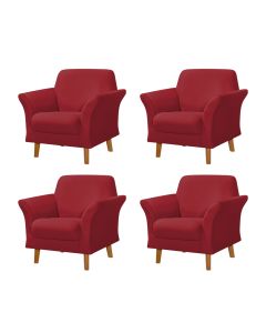 Kit 4 Poltronas Retrô Pés em Madeira Maciça Jamaica Veludo Vermelho
