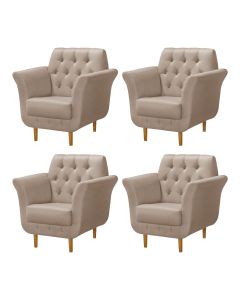 Kit 4 Poltronas Decorativa Pés Palito em Madeira Playa Linho Bege