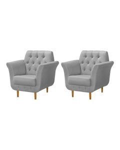 Kit 2 Poltronas Decorativas Pés Palito em Madeira Playa Linho Cinza