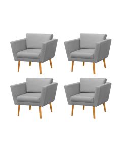 Kit 4 Poltronas Retrô Pés Palito em Madeira Paraty Linho Cinza