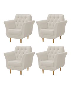 Kit 4 Poltronas Decorativa Pés Palito em Madeira Playa  Linho Crú