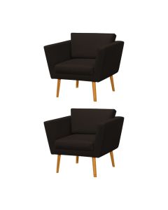 Kit 2 Poltronas Retrô Pés Palito em Madeira Paraty Linho Marrom Escuro