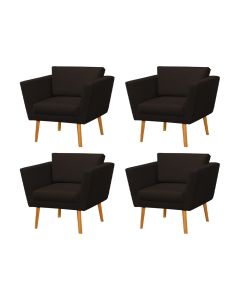 Kit 4 Poltronas Retrô Pés Palito em Madeira Paraty Linho Marrom Escuro