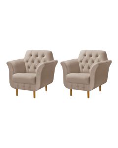 Kit 2 Poltronas Decorativas Pés Palito em Madeira Playa Veludo Bege