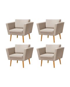 Kit 4 Poltronas Retrô Pés Palito em Madeira Paraty Veludo Bege