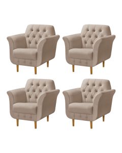 Kit 4 Poltronas Decorativa Pés Palito em Madeira Playa Veludo Bege