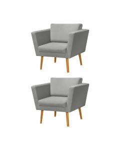 Kit 2 Poltronas Retrô Pés Palito em Madeira Paraty Veludo Cinza Claro