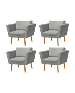 Kit 4 Poltronas Retrô Pés Palito em Madeira Paraty Veludo Cinza Claro