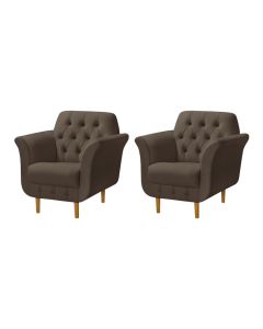 Kit 2 Poltronas Decorativas Pés Palito em Madeira Playa Veludo Marrom
