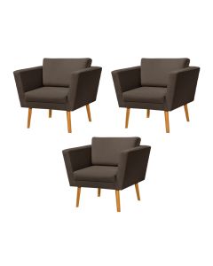 Kit 3 Poltronas Retrô Pés Palito em Madeira Paraty Veludo Marrom