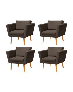 Kit 4 Poltronas Retrô Pés Palito em Madeira Paraty Veludo Marrom