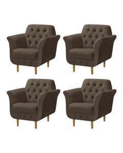 Kit 4 Poltronas Decorativa Pés Palito em Madeira Playa Veludo Marrom