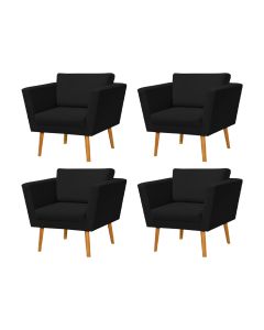 Kit 4 Poltronas Retrô Pés Palito em Madeira Paraty Veludo Preto