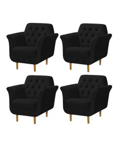Kit 4 Poltronas Decorativa Pés Palito em Madeira Playa Veludo Preto