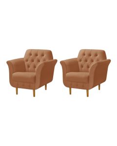 Kit 2 Poltronas Decorativas Pés Palito em Madeira Playa Veludo Terracota