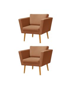 Kit 2 Poltronas Retrô Pés Palito em Madeira Paraty Veludo Terracota