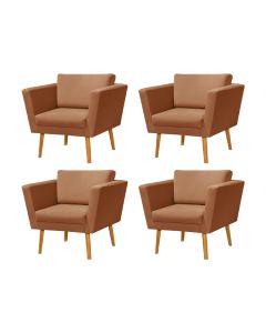 Kit 4 Poltronas Retrô Pés Palito em Madeira Paraty Veludo Terracota