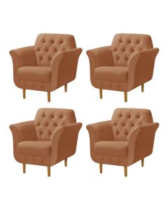 Kit 4 Poltronas Decorativa Pés Palito em Madeira Playa Veludo Terracota