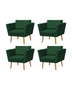 Kit 4 Poltronas Retrô Pés Palito em Madeira Paraty  Veludo Verde