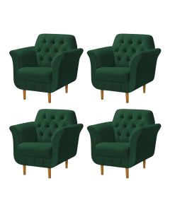 Kit 4 Poltronas Decorativa Pés Palito em Madeira Playa Veludo Verde
