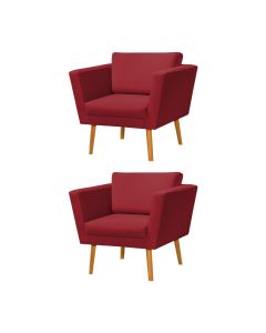 Kit 2 Poltronas Retrô Pés Palito em Madeira Paraty Veludo Vermelho