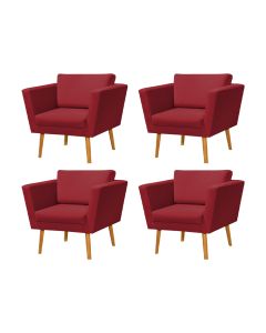 Kit 4 Poltronas Retrô Pés Palito em Madeira Paraty Veludo Vermelho
